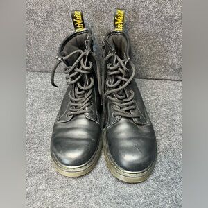 Dr. Martens Youth 1460J Combat Boots Black Leather Lace Up Side Zip Size 3 US